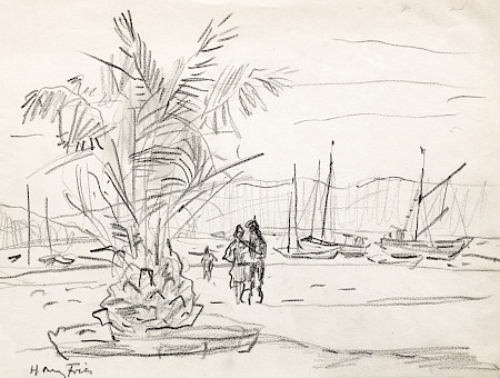 Hanny Fries: Am Ufer, um 1950, Bleistift auf Papier. Foto: Reto Pedrini © Stiftung Righini-Fries, Zürich.