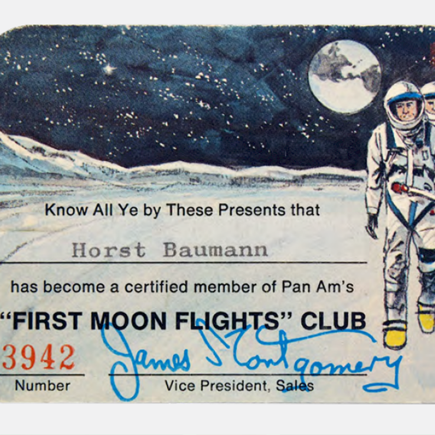 Pan Am ‘First Moon Flights’ Club Member Card, Detail, Swiss Space Museum