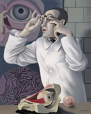 Herbert Ploberger, Selbstbildnis mit ophthalmologischen Lehrmodellen, um 1928/1930, Städtische Galerie im Lenbachhaus und Kunstbau München, 2022, © ProLitteris, Zurich