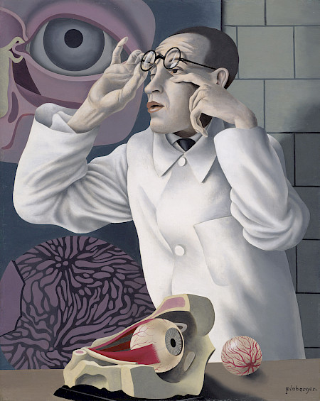 Herbert Ploberger, Selbstbildnis mit ophthalmologischen Lehrmodellen, um 1928/1930, Städtische Galerie im Lenbachhaus und Kunstbau München, 2022, © ProLitteris, Zurich