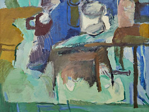 Hanny Fries: Hanny Fries: Dinge auf einem Tisch, um 1961, Öl auf Leinwand, Inv.Nr. HF 56. Foto: Reto Pedrini © Stiftung Righini-Fries Zürich