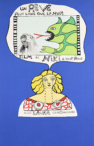 Niki de Saint Phalle, Un rêve plus long que la nuit, 1976 Filmplakat, Fondation pour l’art moderne et contemporain, MAHF, Foto: Musée d‘art et d‘histoire Fribourg, © 2022 Niki Charitable Art Foundation, All rights reserved / ProLitteris, Zurich