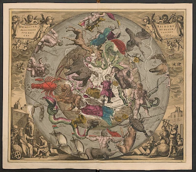 Andreas Cellarius: Hemisphaerii borealis coeli et terrae. Aus : Harmonia macrocosmica […], [1708].  (https://www.e-rara.ch/zut/content/pageview/4628935), Public Domain Mark