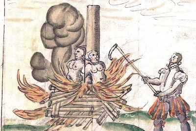 Verbrennung von Anna Suter und Agata Huber 1580, aus der Wickiana von Johann Jakob Wick. © Zentralbibliothek Zürich, gemeinfrei© Zentralbibliothek Zürich, gemeinfrei