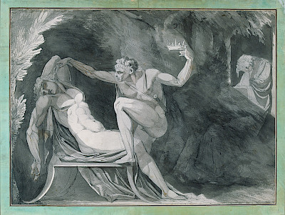 Der Dänenkönig wird im Schlaf von seinem Bruder vergiftet, 1771 Kreide, Feder in Schwarz, laviert, Graphische Sammlung ETH Zürich