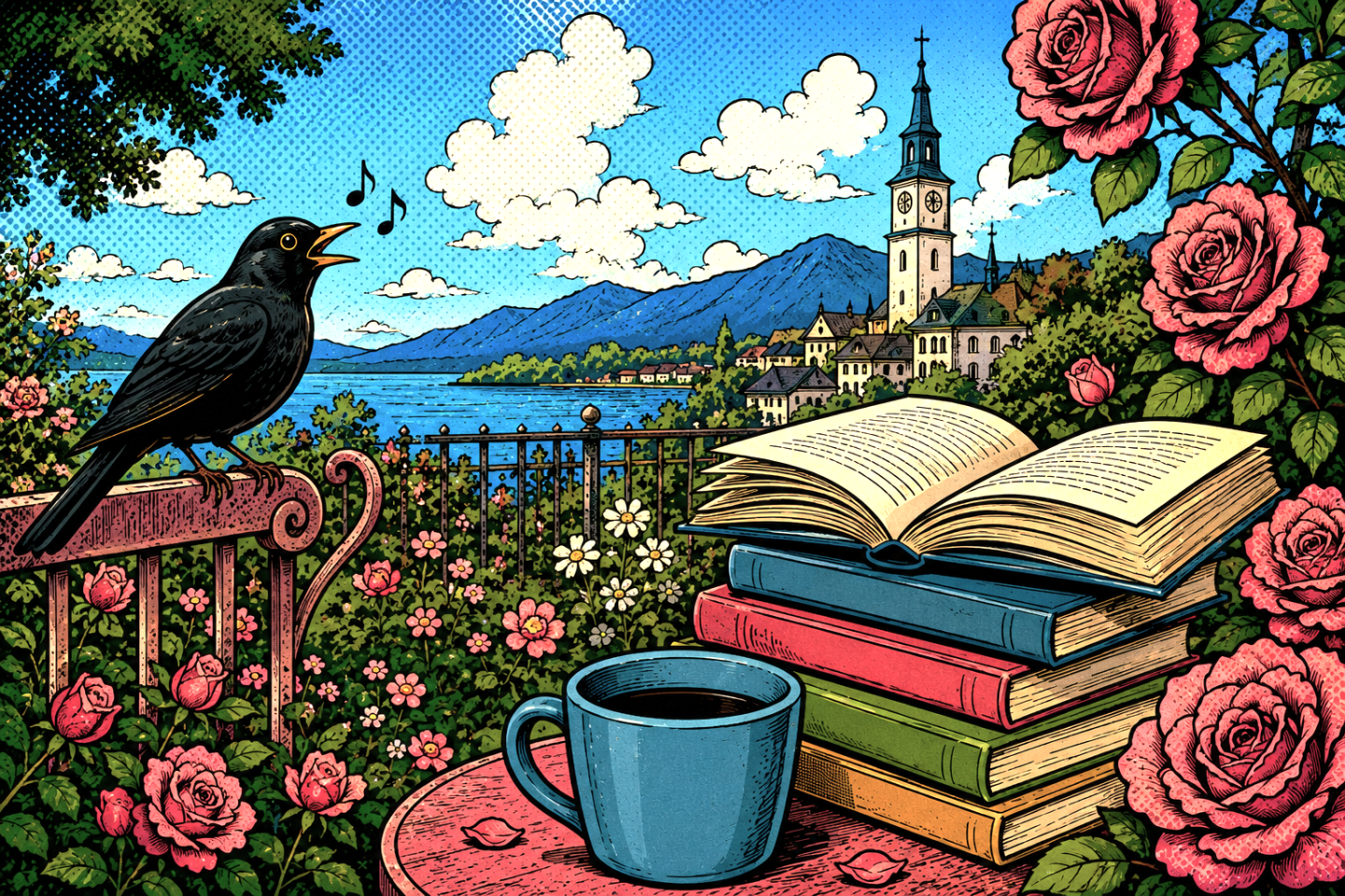 Blackbirds in the rose bed