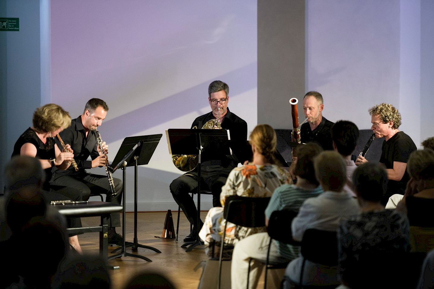 Sommerserenaden Rheinau 2024 - Ensemble-Konzert (Sarah Rumer, Flöte; Simone Sommerhalder, Oboe; Olivier Darbellay, Horn; Mor Biron, Fagott; Fabio di Casola, Klarinette) ©Goran Basic