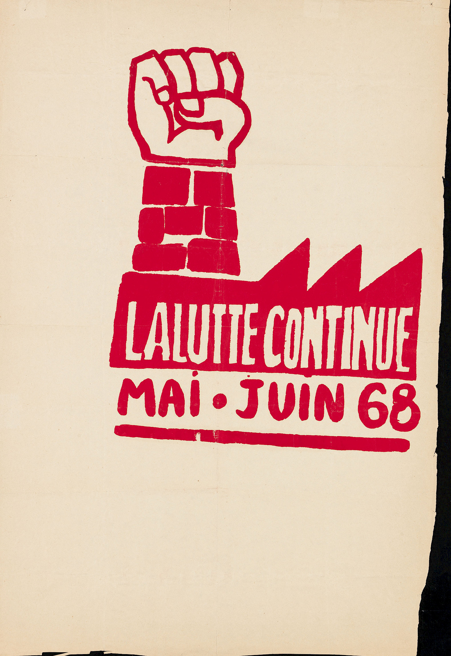 Atelier Populaire, La lutte continue – mai juin 1968, 1968, Museum für Gestaltung Zürich, Plakatsammlung, © unbekannt, anonymes Kollektiv